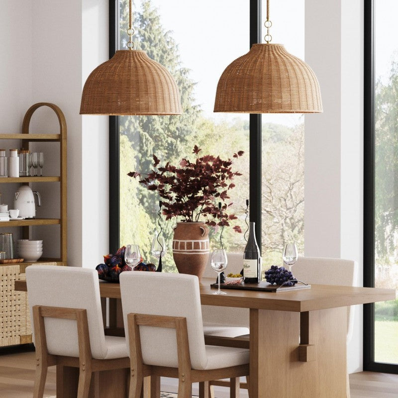 Coastal Boho Woven Rattan Pendant Light