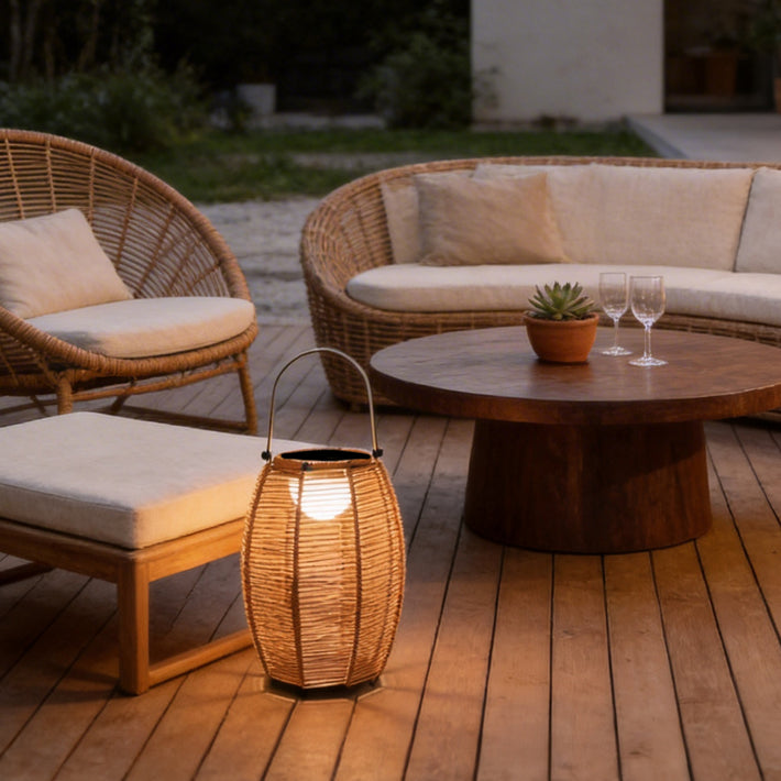 Outdoor Rattan Lanterns Portable LED Waterproof Solar Light