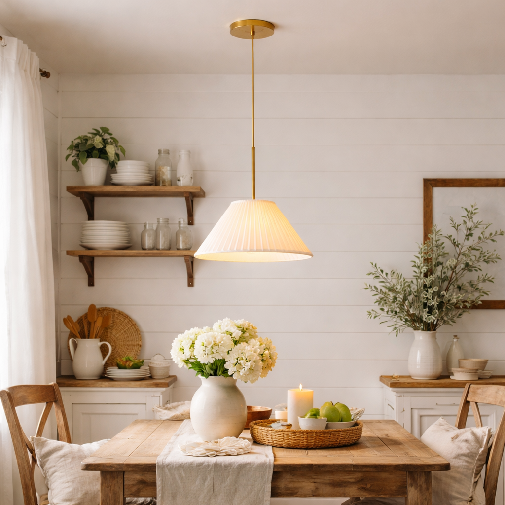 Pleated Fabric Cone Pendant Light