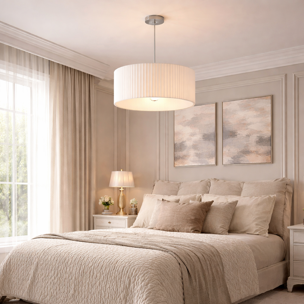 Pleated Fabric Drum Pendant Light