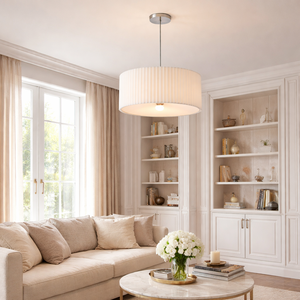 Pleated Fabric Drum Pendant Light
