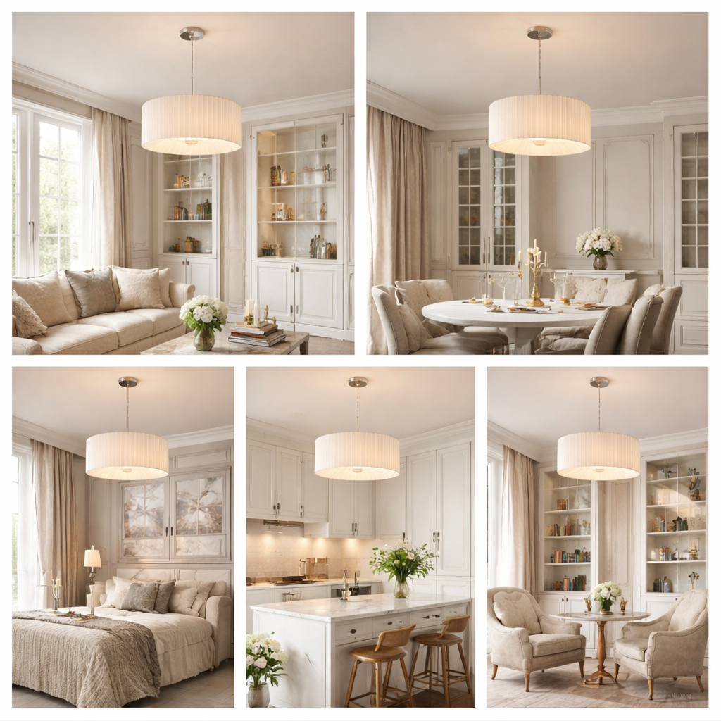 Pleated Fabric Drum Pendant Light