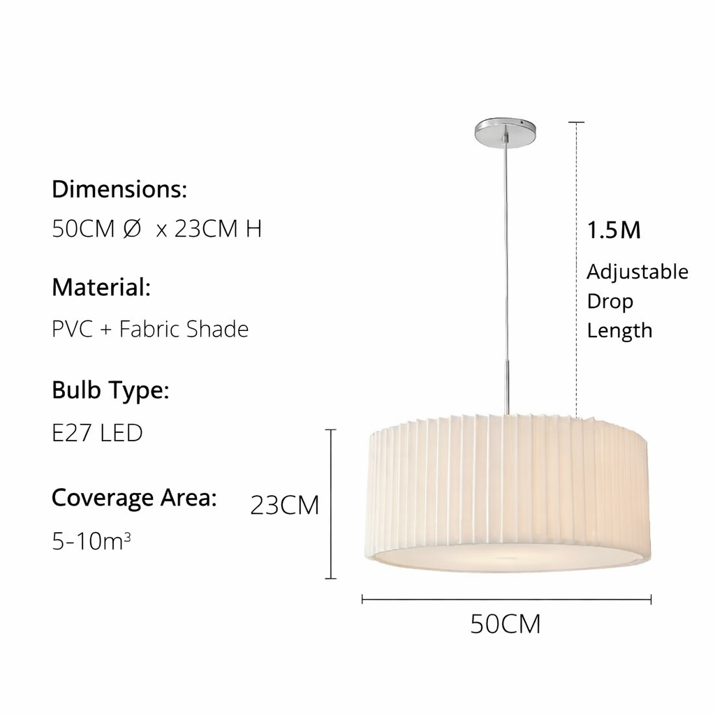 Pleated Fabric Drum Pendant Light
