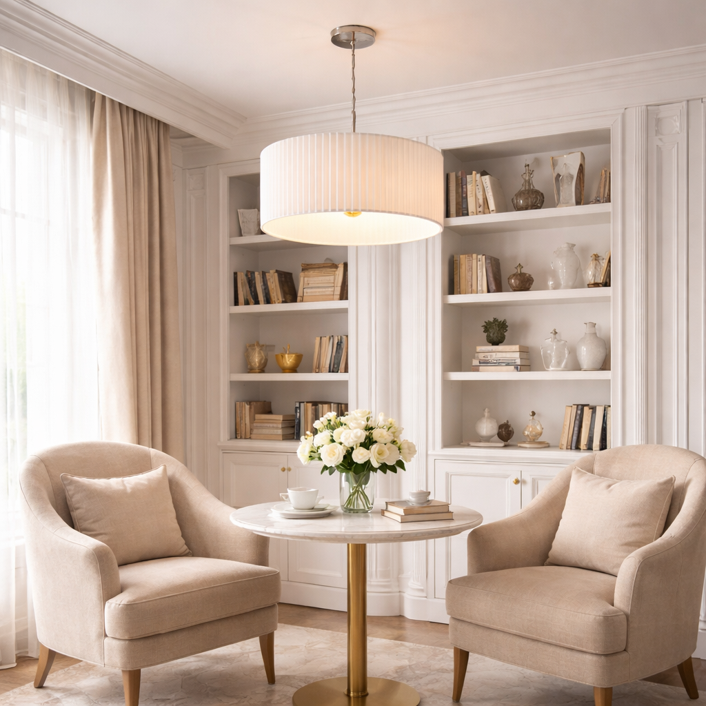 Pleated Fabric Drum Pendant Light