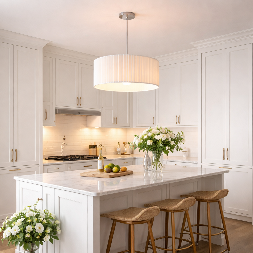 Pleated Fabric Drum Pendant Light