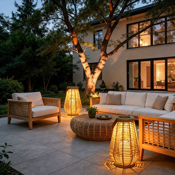 Outdoor Rattan Lanterns Portable LED Waterproof Solar Light