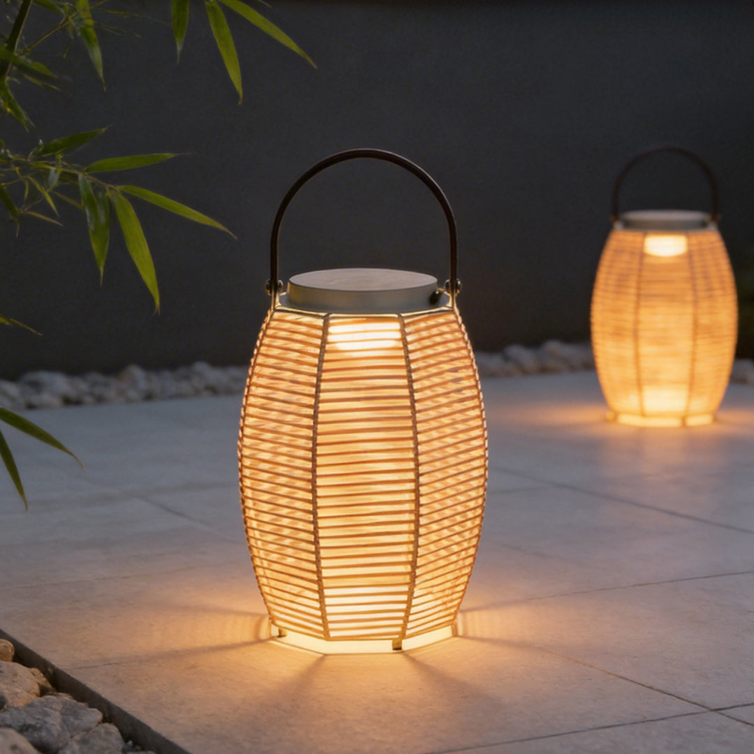 Outdoor Rattan Lanterns Portable LED Waterproof Solar Light