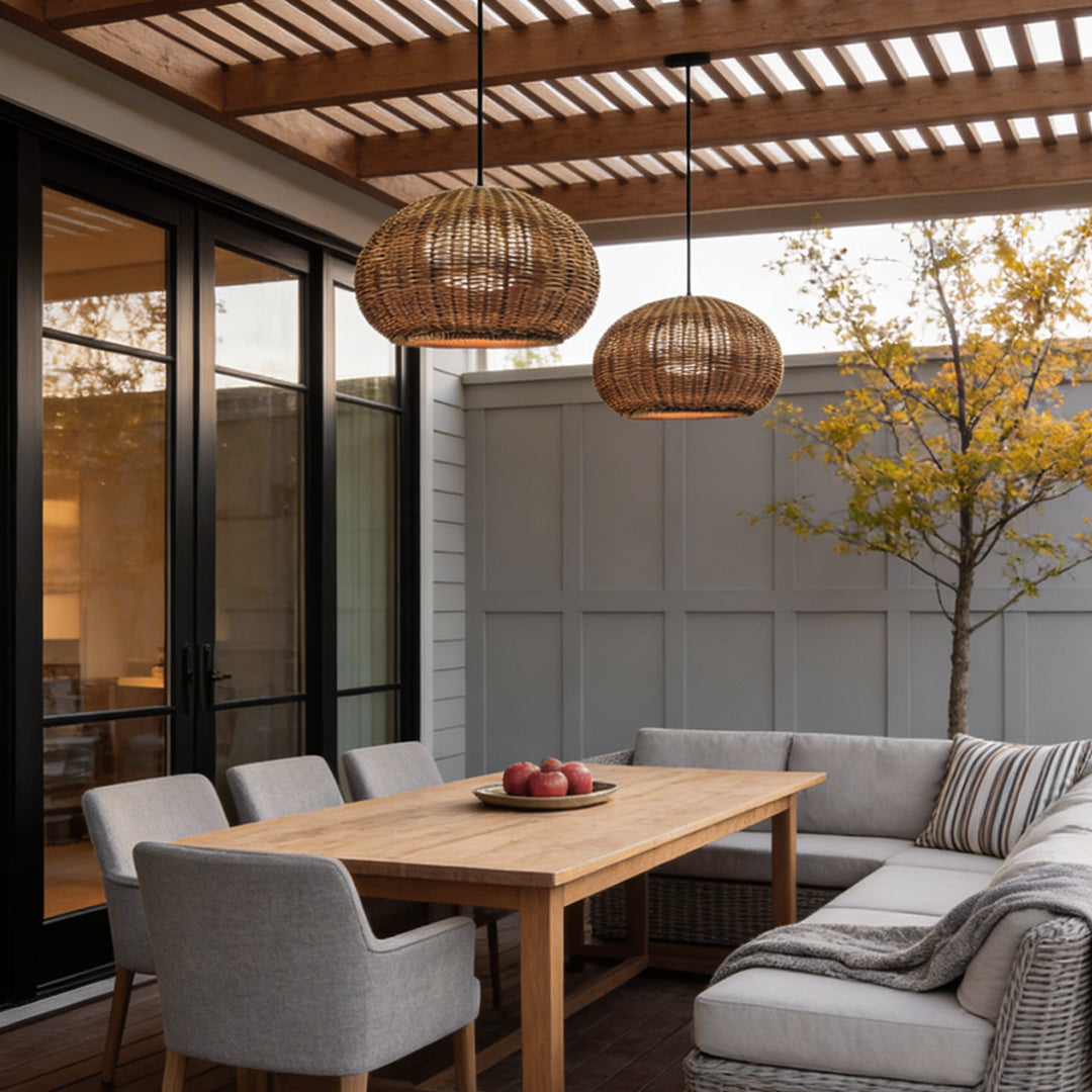Outdoor Rattan Hanging Light for Balcony, Patio