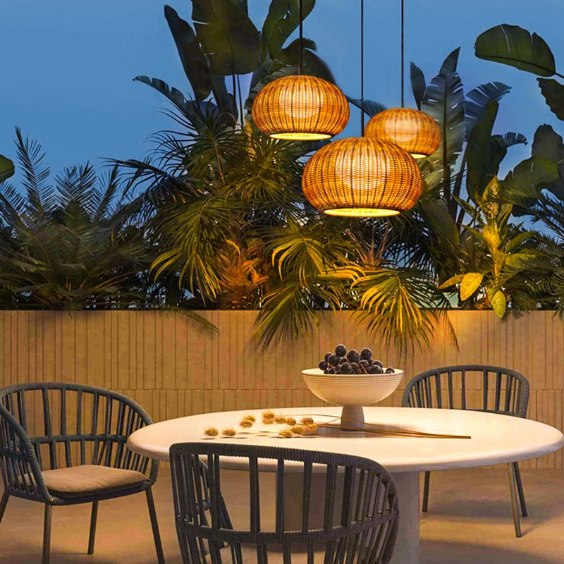 Outdoor Rattan Hanging Light for Balcony, Patio