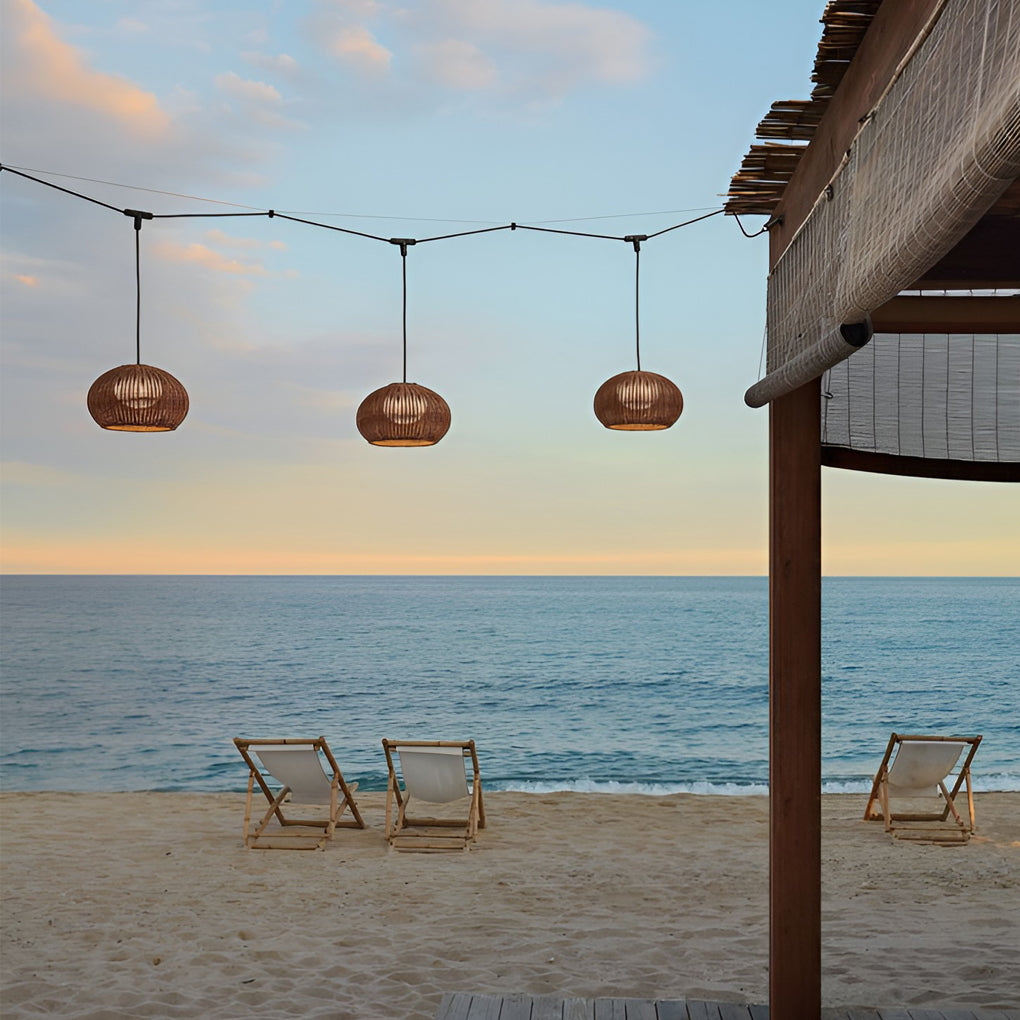 Outdoor Rattan Hanging Light for Balcony, Patio