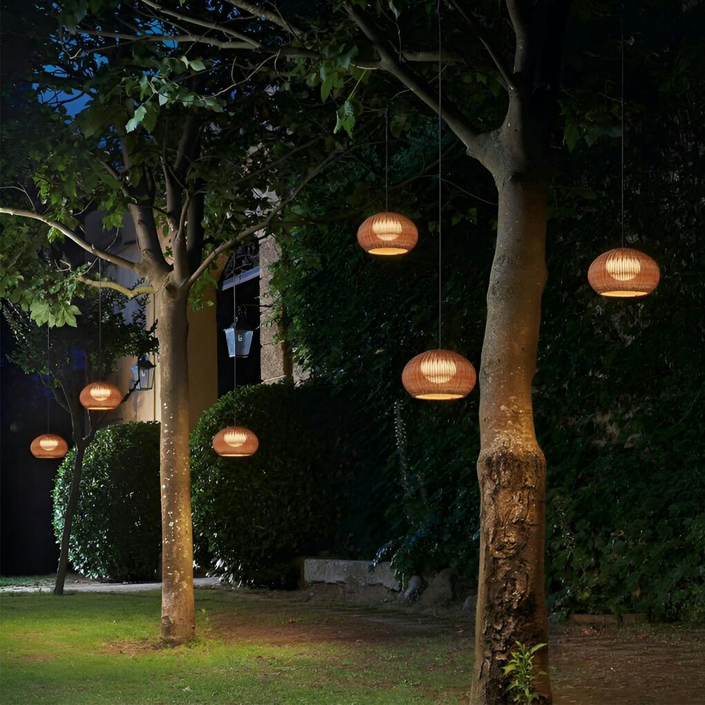 Outdoor Rattan Hanging Light for Balcony, Patio