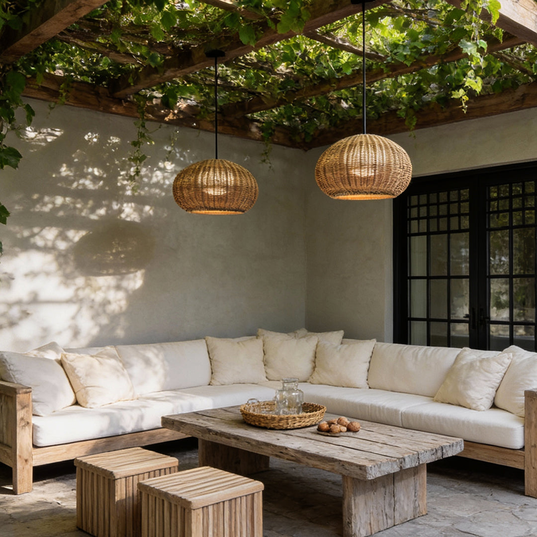 Outdoor Rattan Hanging Light for Balcony, Patio