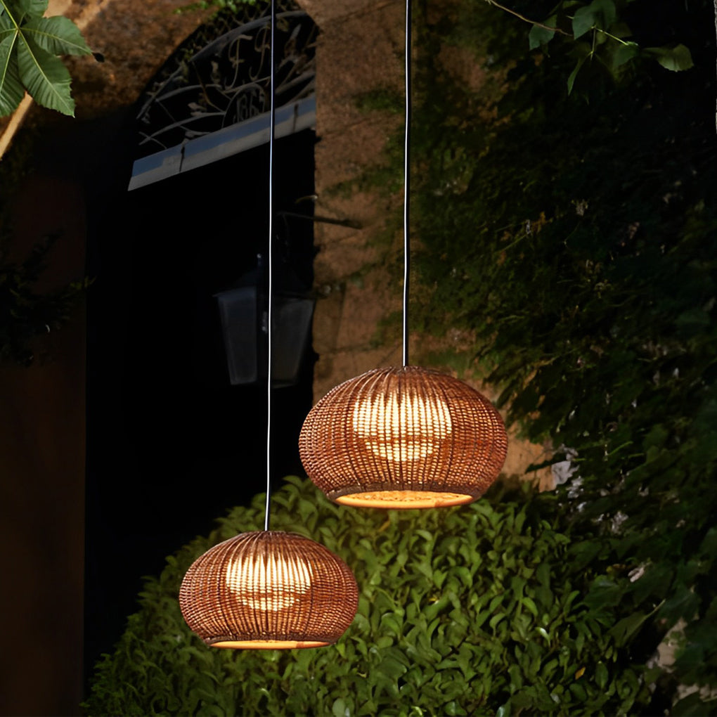 Outdoor Rattan Hanging Light for Balcony, Patio